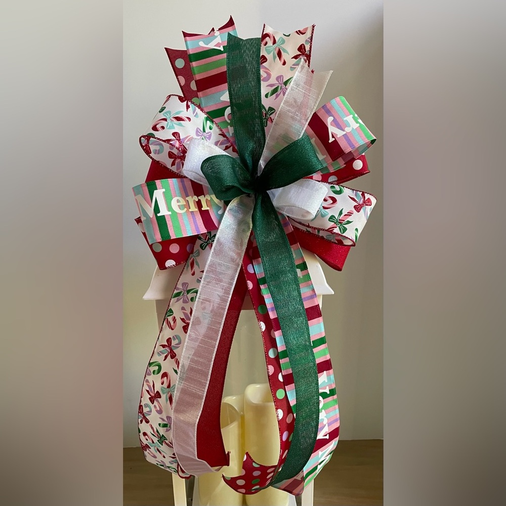 Striped Xmas Polkadot Bow, Wreath Bow, Wreath Accent, Lantern Bow, & Winter Bow
